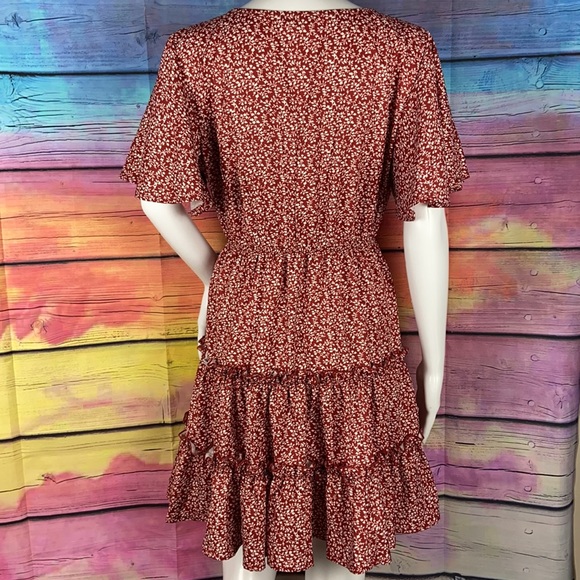 Shein Flutter Sleeve Frill Trim Tiered Wrap Dress - Picture 6 of 8